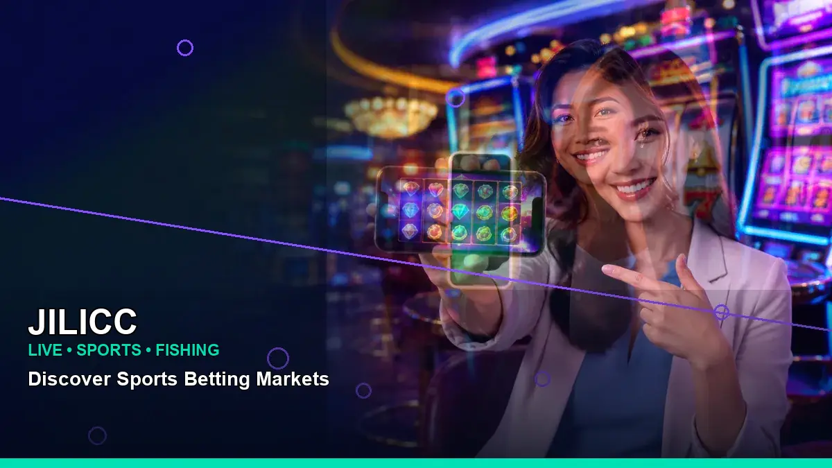 JILICC burst free spins slot games featuring an adult Filipina casino host with a right-framed composition
