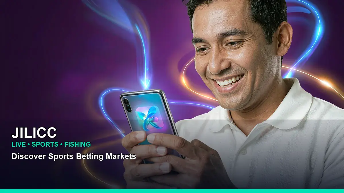 JILICC download mobile casino app featuring an adult Filipina casino host with a install arrow composition