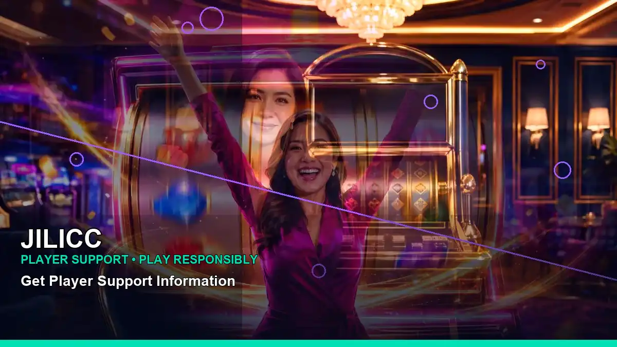 JILICC fantasy online slot games featuring an adult Filipina casino host with a right close-up composition